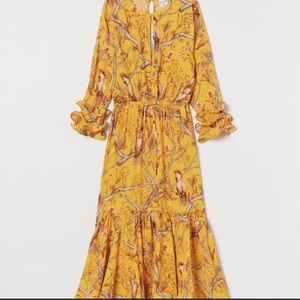 Johanna Ortiz H&M Yellow crepe floral spring long sleeve maxi dress Sz XS